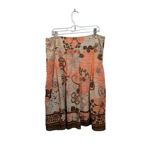 Boho Autumn 14W Floral Brown Peach Flowy‎ Retro A Line Skirt Teacher Cottage
